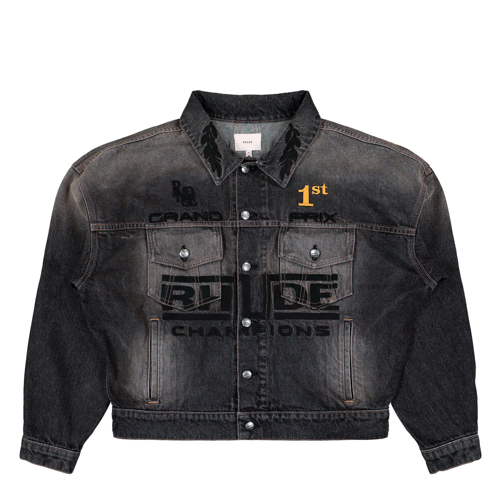 Rhude Tire Denim Trucker Jacket Agoura Black Jackets RHFW25JA04012 Detail View 1 | GATE