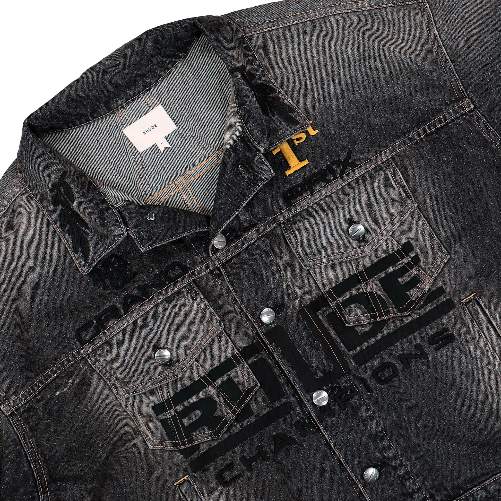 Rhude Tire Denim Trucker Jacket Agoura Black Jackets RHFW25JA04012 Detail View 3 | GATE