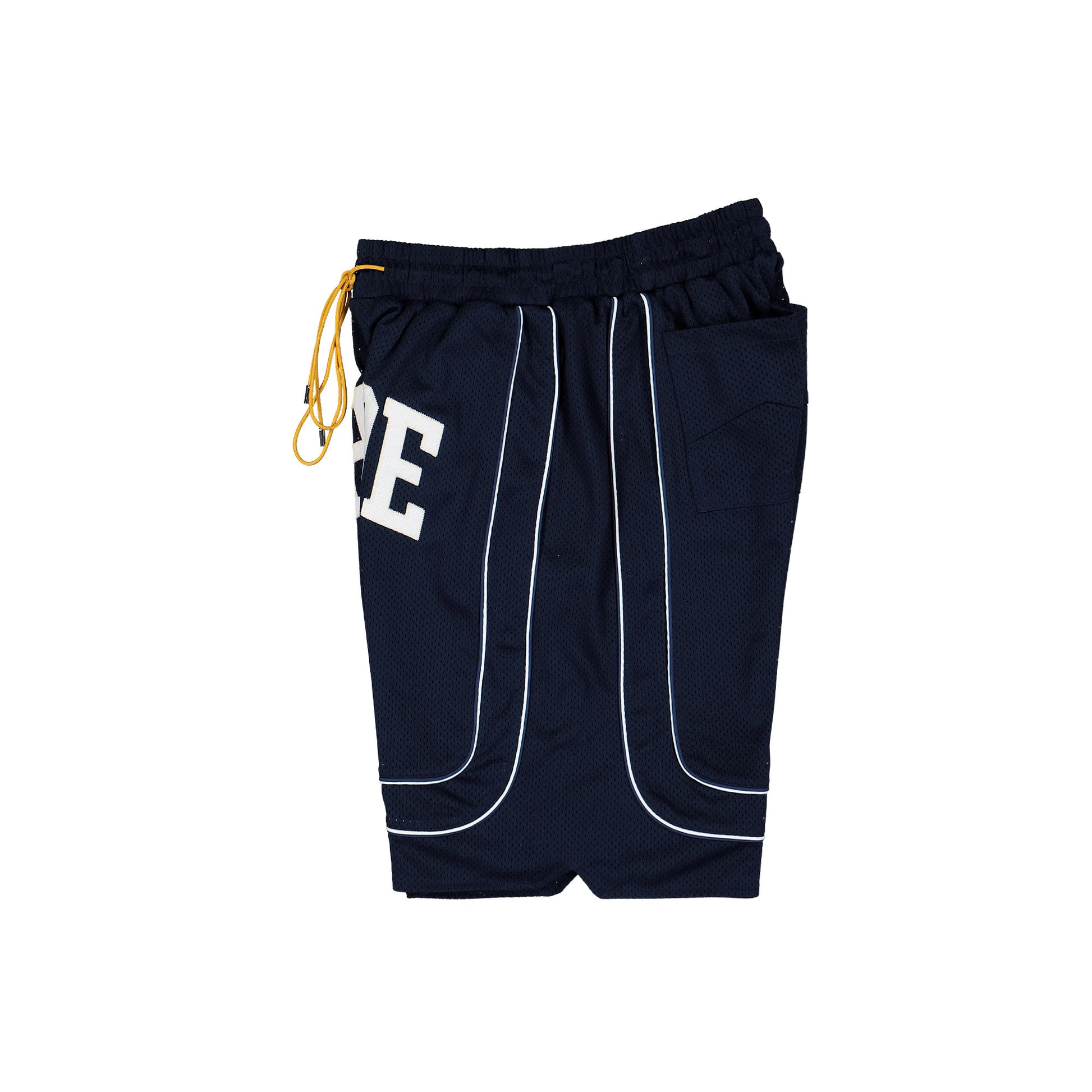 Rhude Baggy Collegiate Logo Short Navy / Cream Shorts RHFW25SH01041 Detail View 3 | GATE