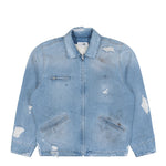 MM6 Maison Margiela Denim Distressed Zip-Up Jacket Blue Jackets SH2AM0030 M30018 964 Detail View 1 | GATE