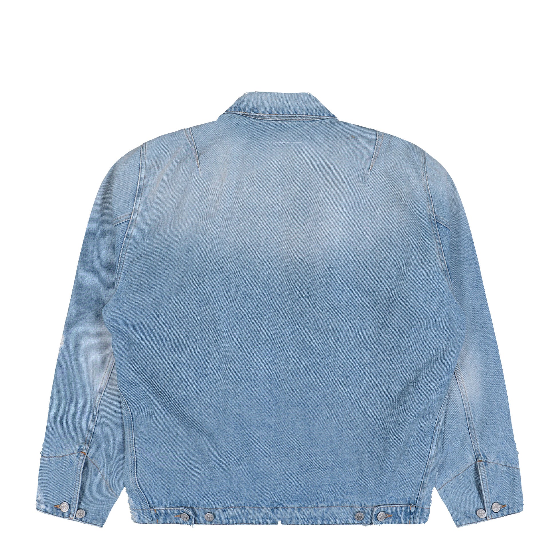 MM6 Maison Margiela Denim Distressed Zip-Up Jacket Blue Jackets SH2AM0030 M30018 964 Detail View 2 | GATE