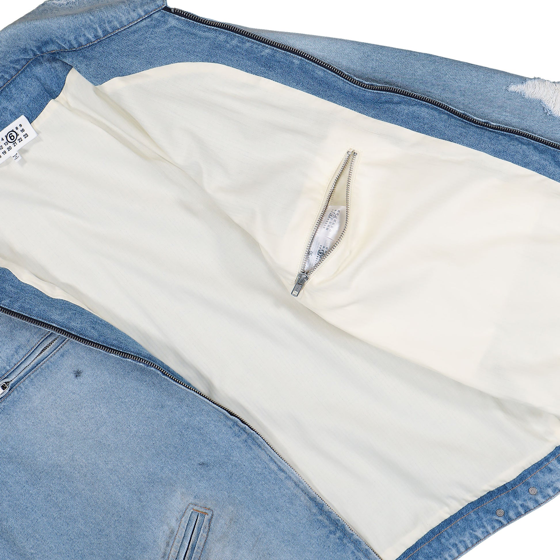 MM6 Maison Margiela Denim Distressed Zip-Up Jacket Blue Jackets SH2AM0030 M30018 964 Detail View 5 | GATE