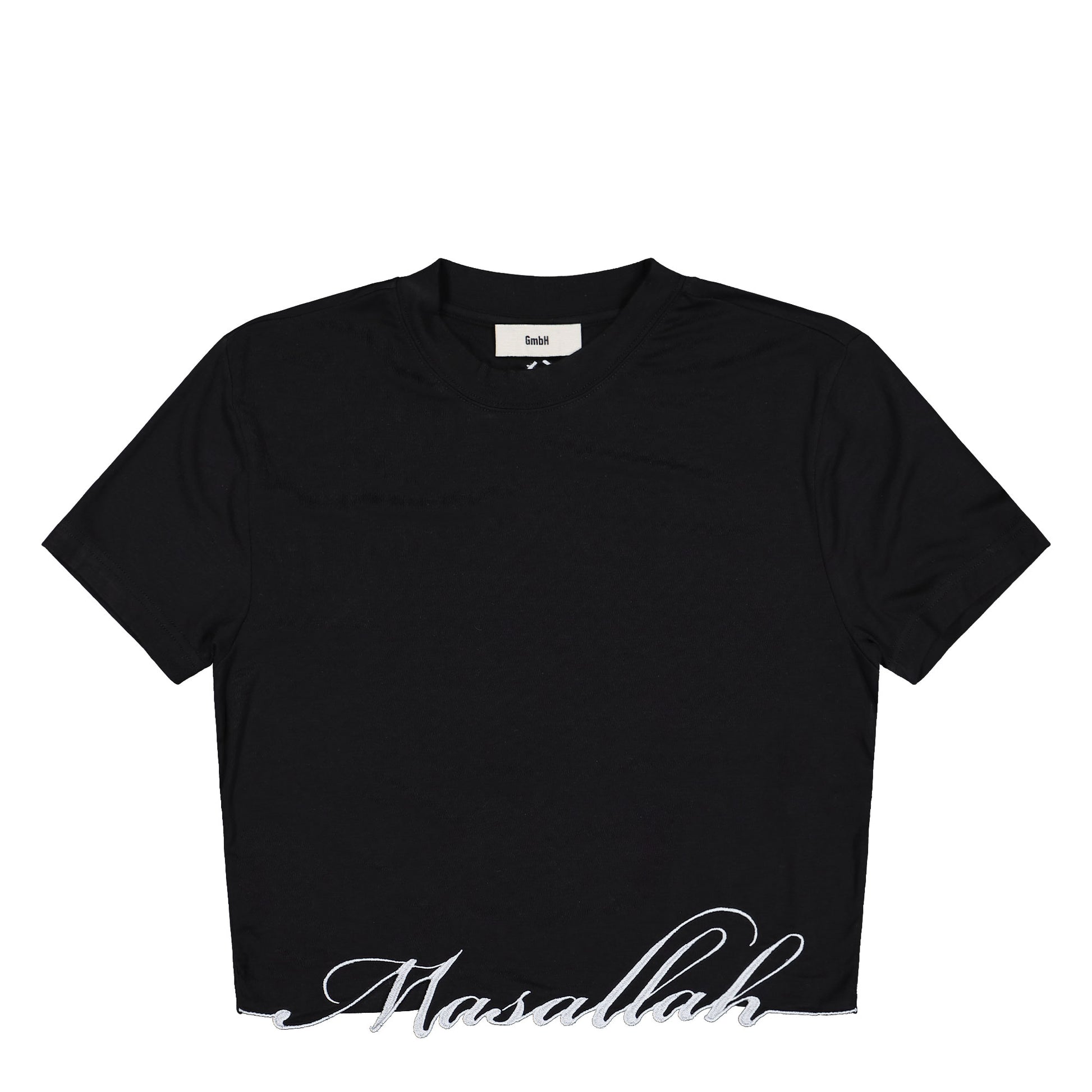 GmbH Cropped T-Shirt W Embroidered Hem Black T-Shirts Tee3 Masallah Detail View 1 | GATE
