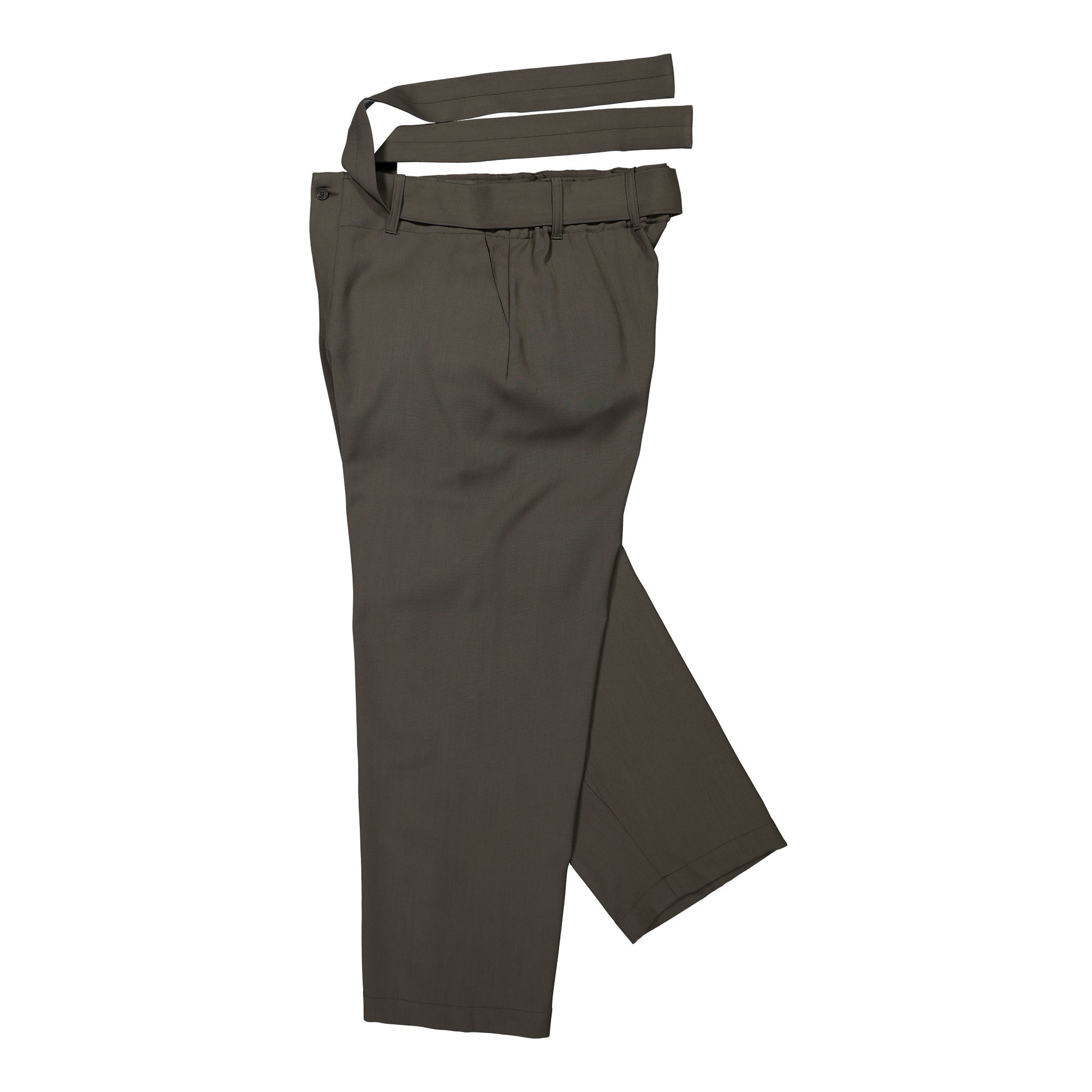 Qasimi Tomer Wide Leg Trousers Peat Pants TRS08 Detail View 3 | GATE