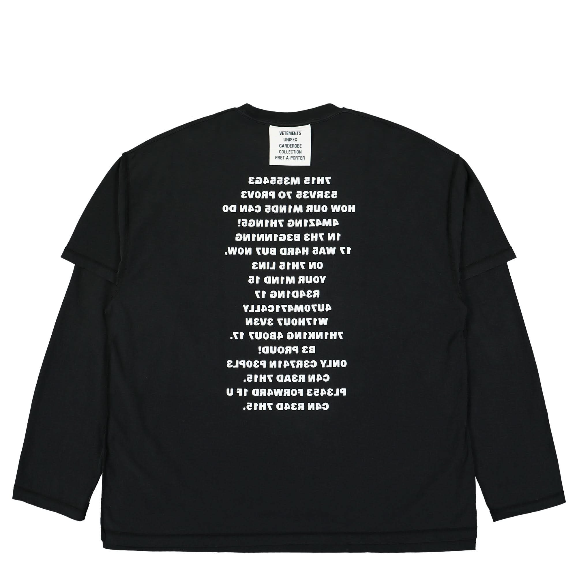 VETEMENTS BRAIN POWER LONGSLEEVE ロンT XS Brainpower Inside-Out Layered Longsleeve | GATE