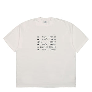 VETEMENTS We Buy Things Oversized T-Shirt White Detail view 1 | Gate