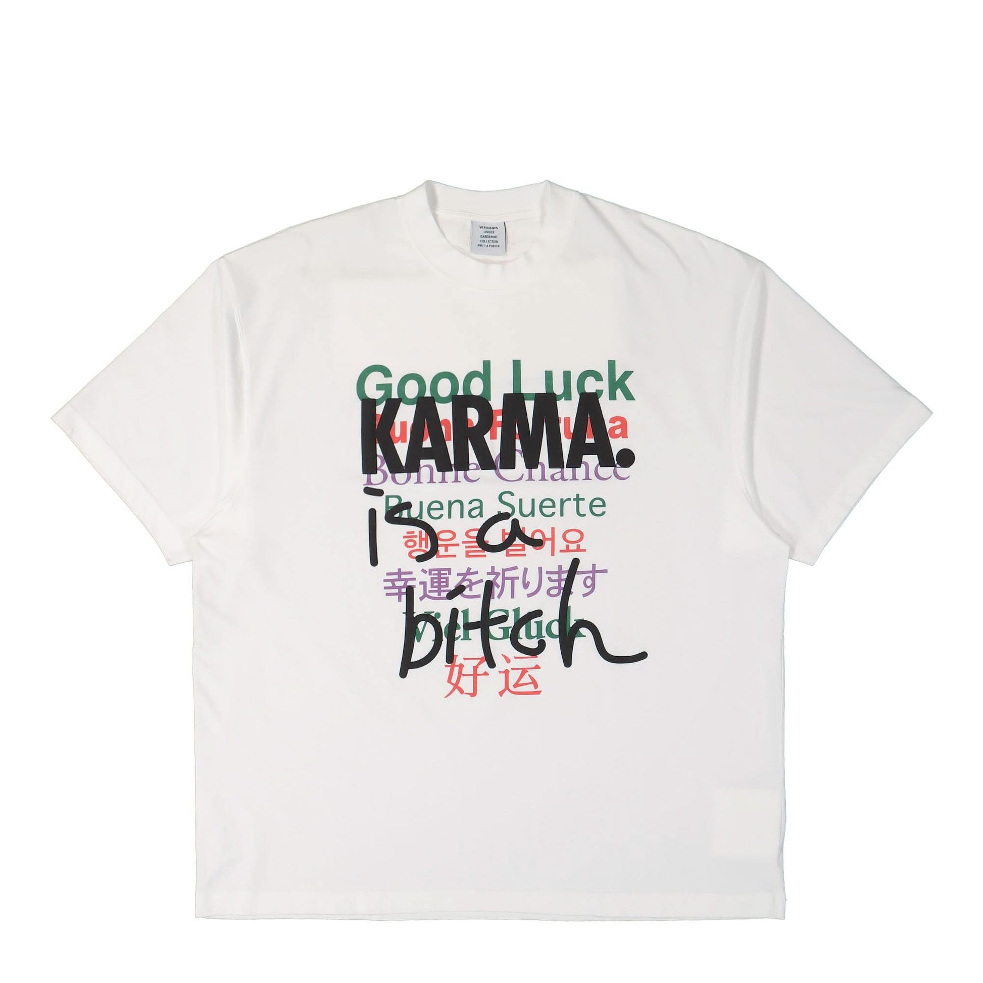 VETEMENTS Good Luck Karma T-Shirt White Detail view 1 | Gate