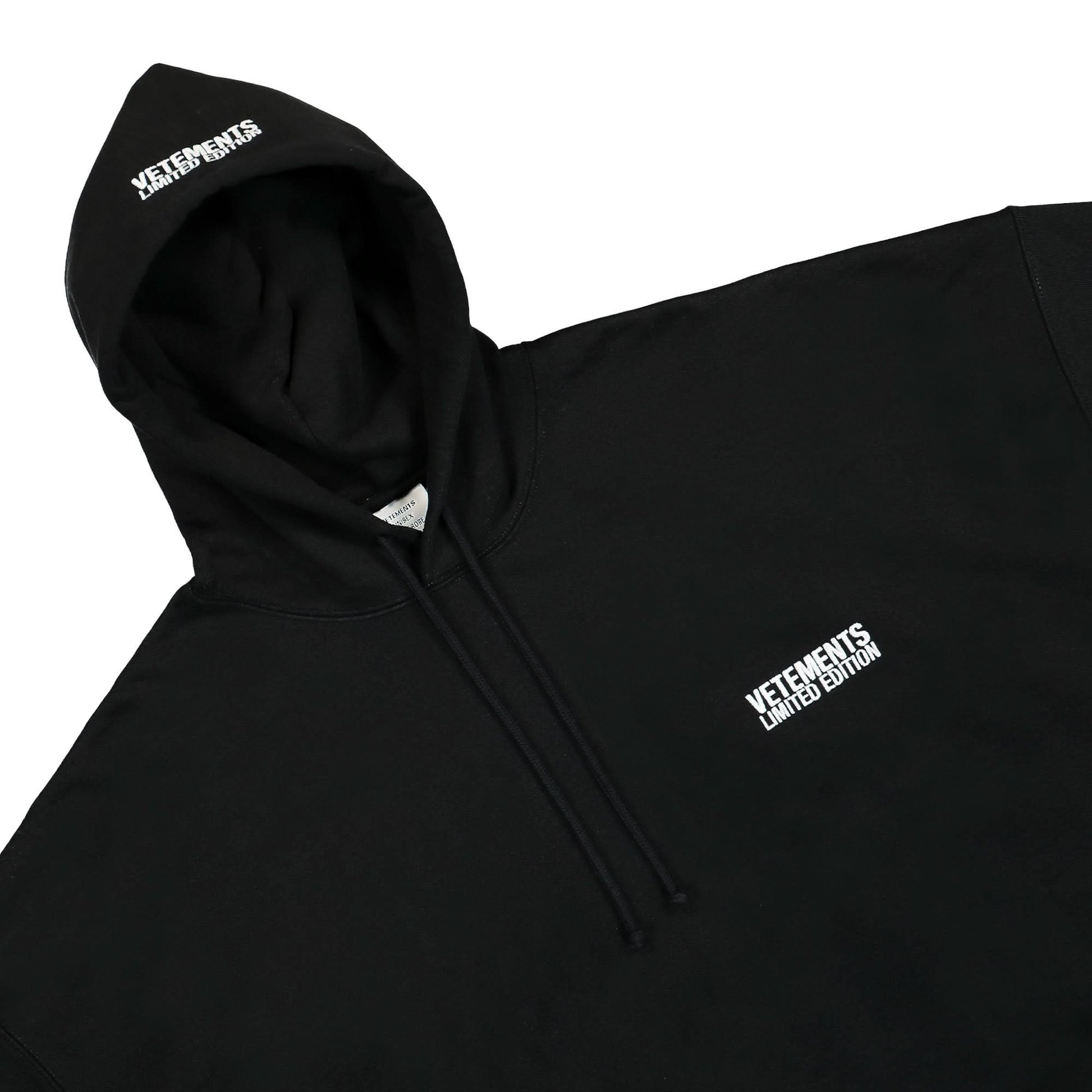 VETEMENTS Embroidered Logo Hoodie Black Detail view 3 | Gate