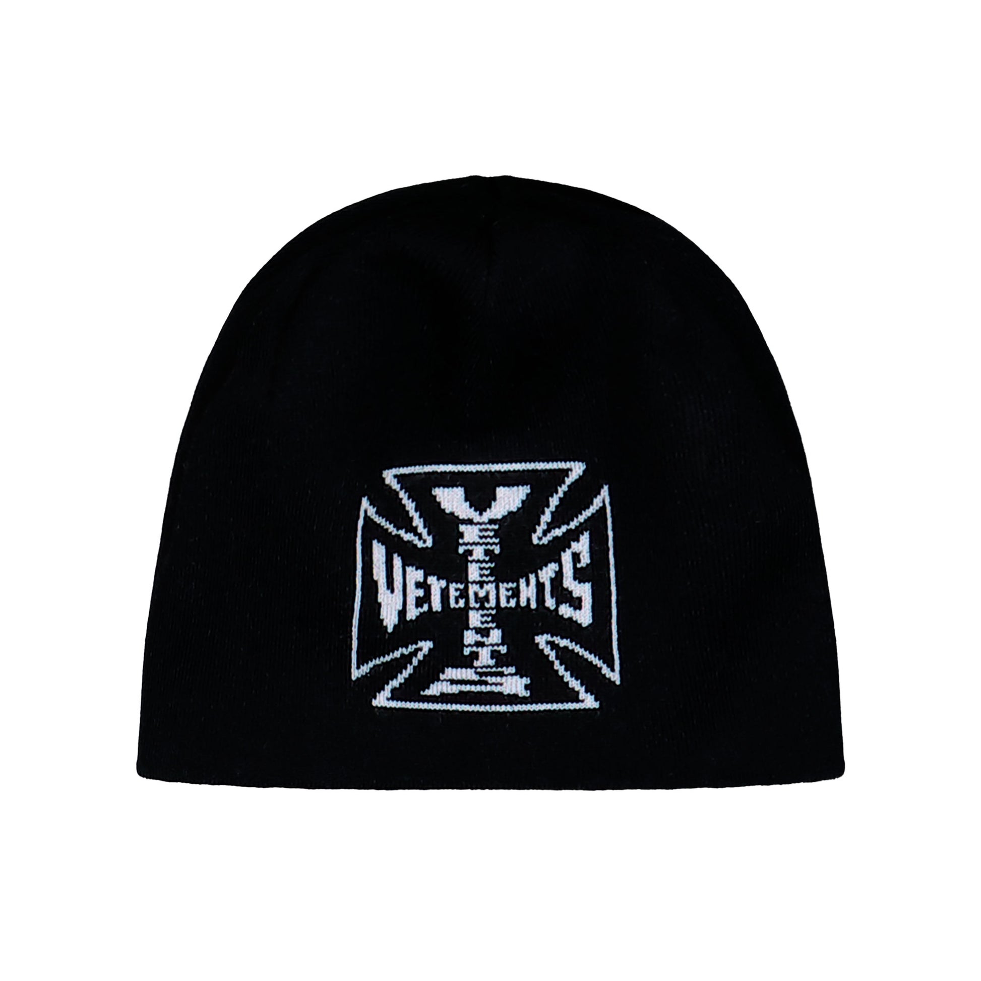 VETEMENTS Biker Cross Logo Beanie Black Beanies UE76BN307B Detail View 1 | GATE