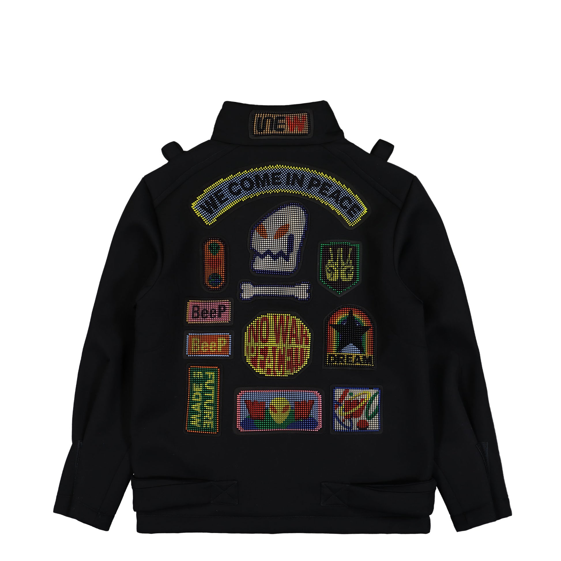 Walter Van Beirendonck UFO Jacket Beep Beep - 3D Patches CC7 Black Jackets 1003A Detail View 2 | GATE
