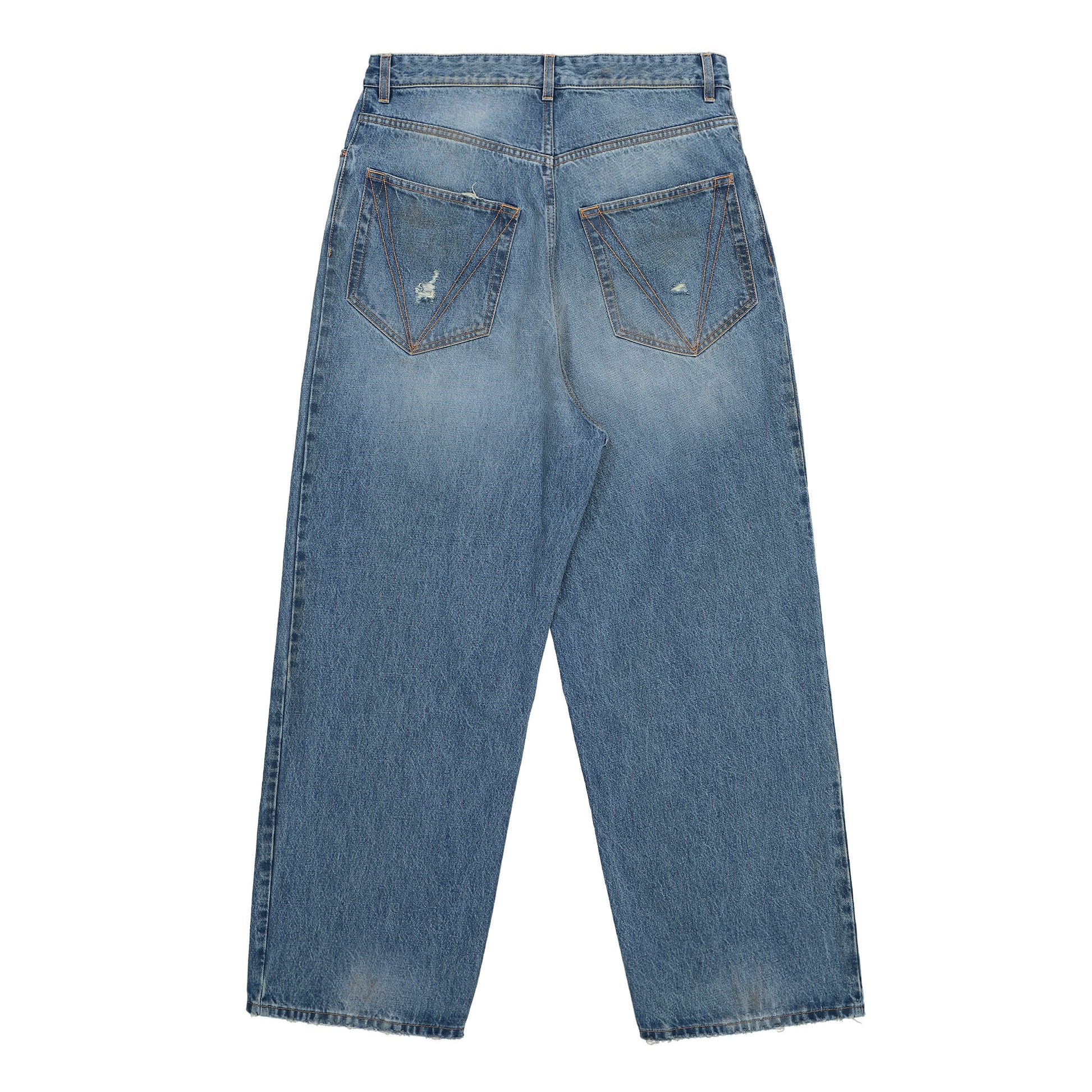 VETEMENTS Distressed Baggy Jeans Distressed Light Blue Denim UH76DP180LD Detail View 2 | GATE
