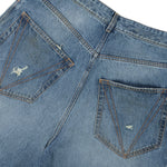 VETEMENTS Distressed Baggy Jeans Distressed Light Blue Denim UH76DP180LD Detail View 5 | GATE
