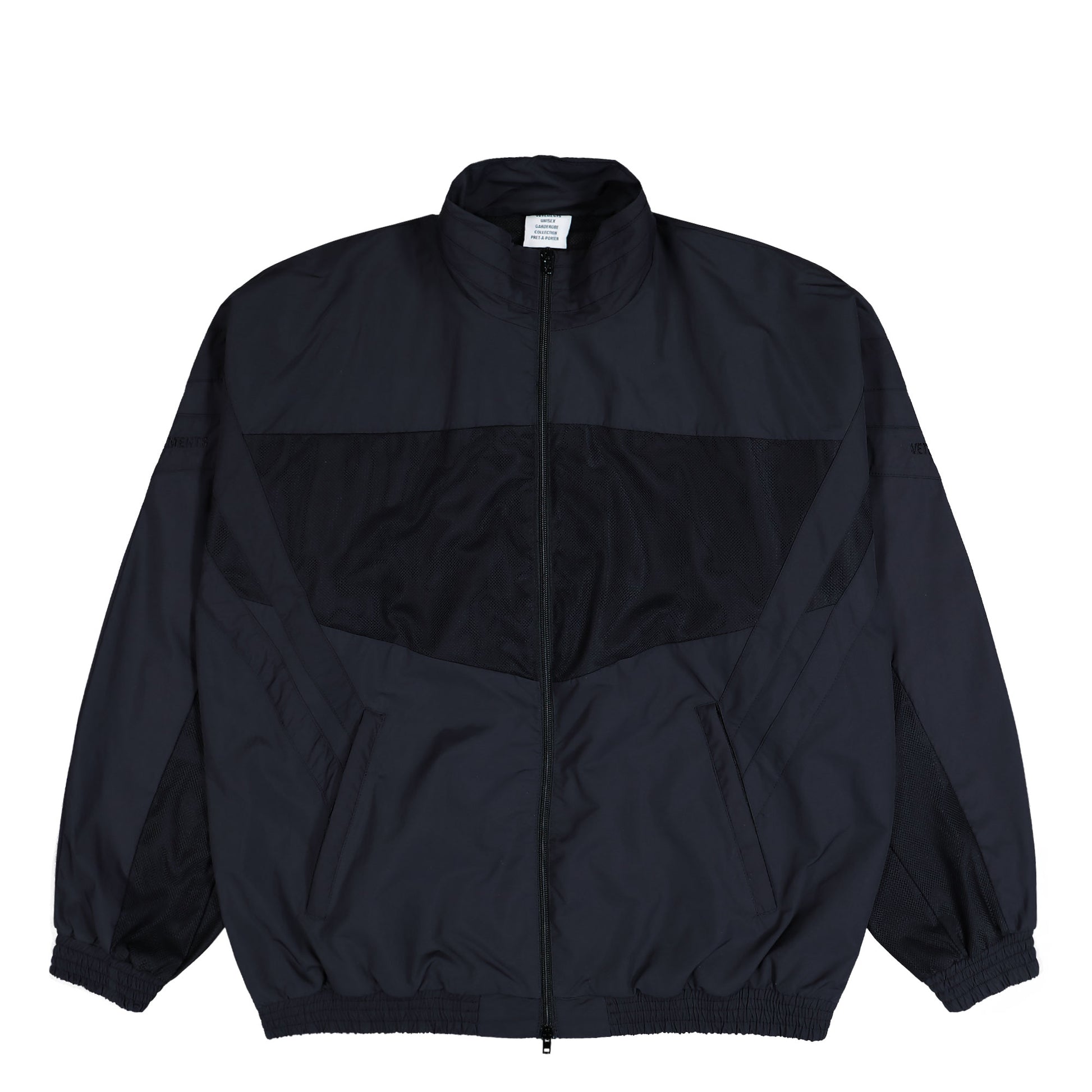 VETEMENTS 50/50 Mesh Pannel Tracksuit Jacket Black Tracksuit Tops UH76GJ700B Detail View 1 | GATE
