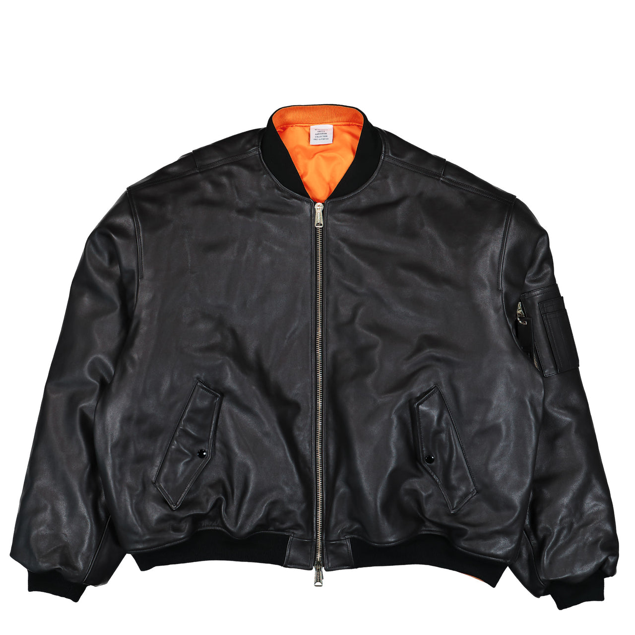 VETEMENTS Oversized Leather Bomber Jacket Black Jackets UH76LB300B Detail View 1 | GATE