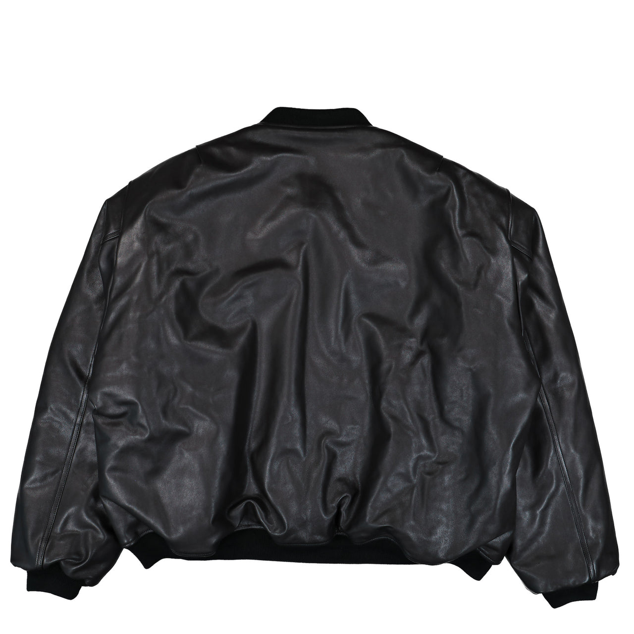 VETEMENTS Oversized Leather Bomber Jacket Black Jackets UH76LB300B Detail View 1 | GATE