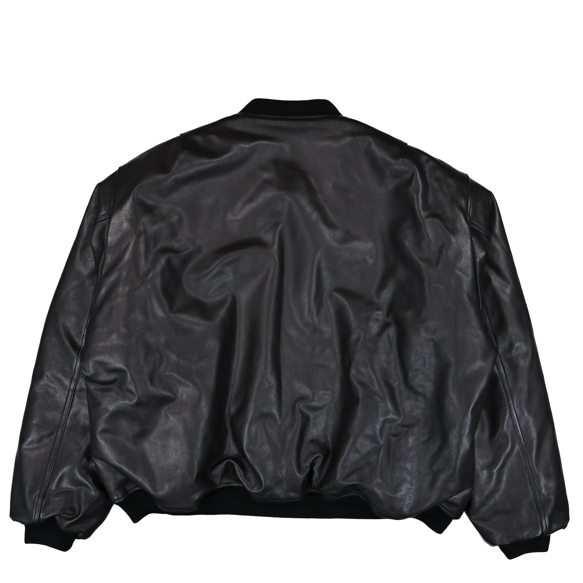 VETEMENTS Oversized Leather Bomber Jacket Black Jackets UH76LB300B Detail View 2 | GATE