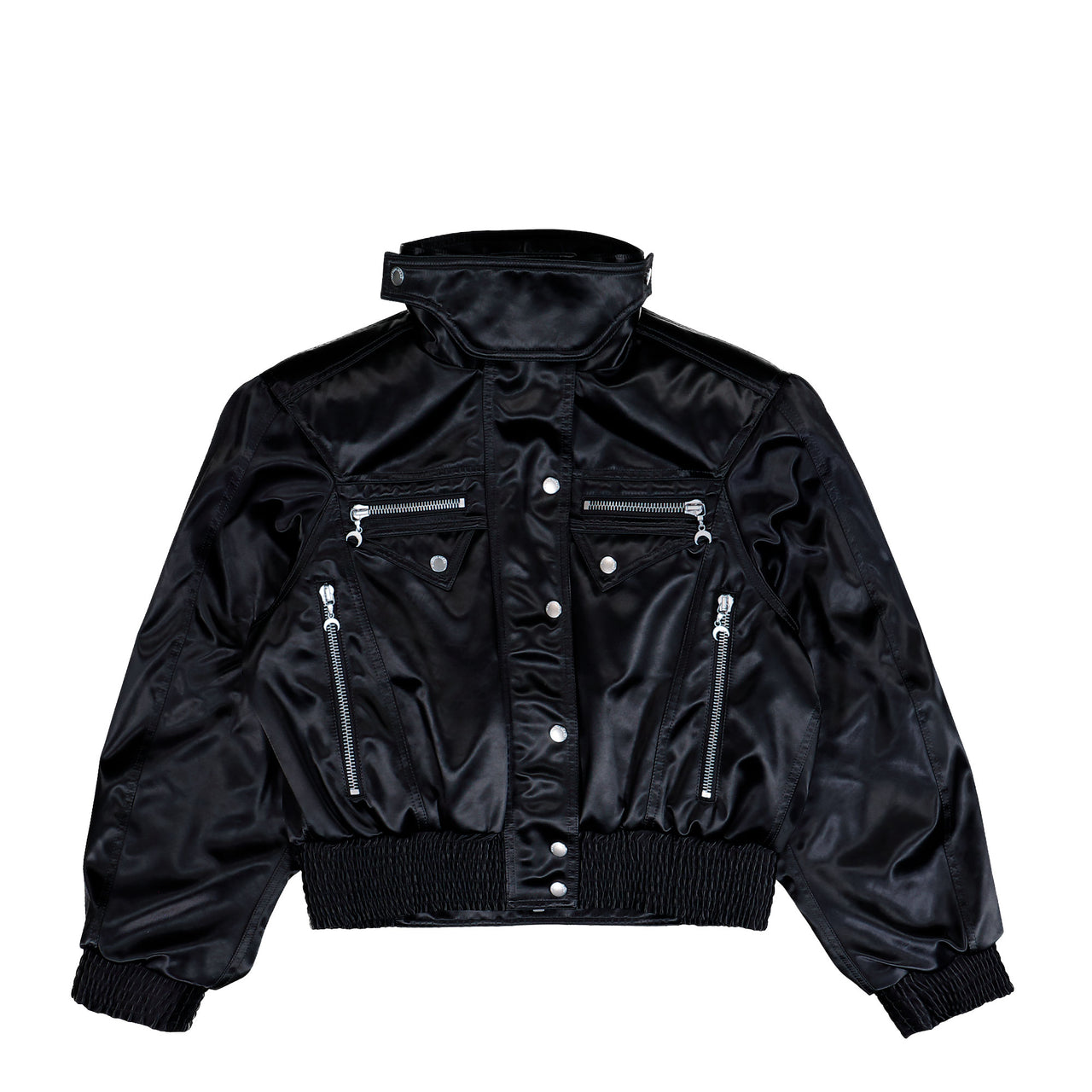 Marine Serre Satin Nylon Bomber Jacket Black Jackets UJA068ACWOV0068-BK99 Detail View 1 | GATE