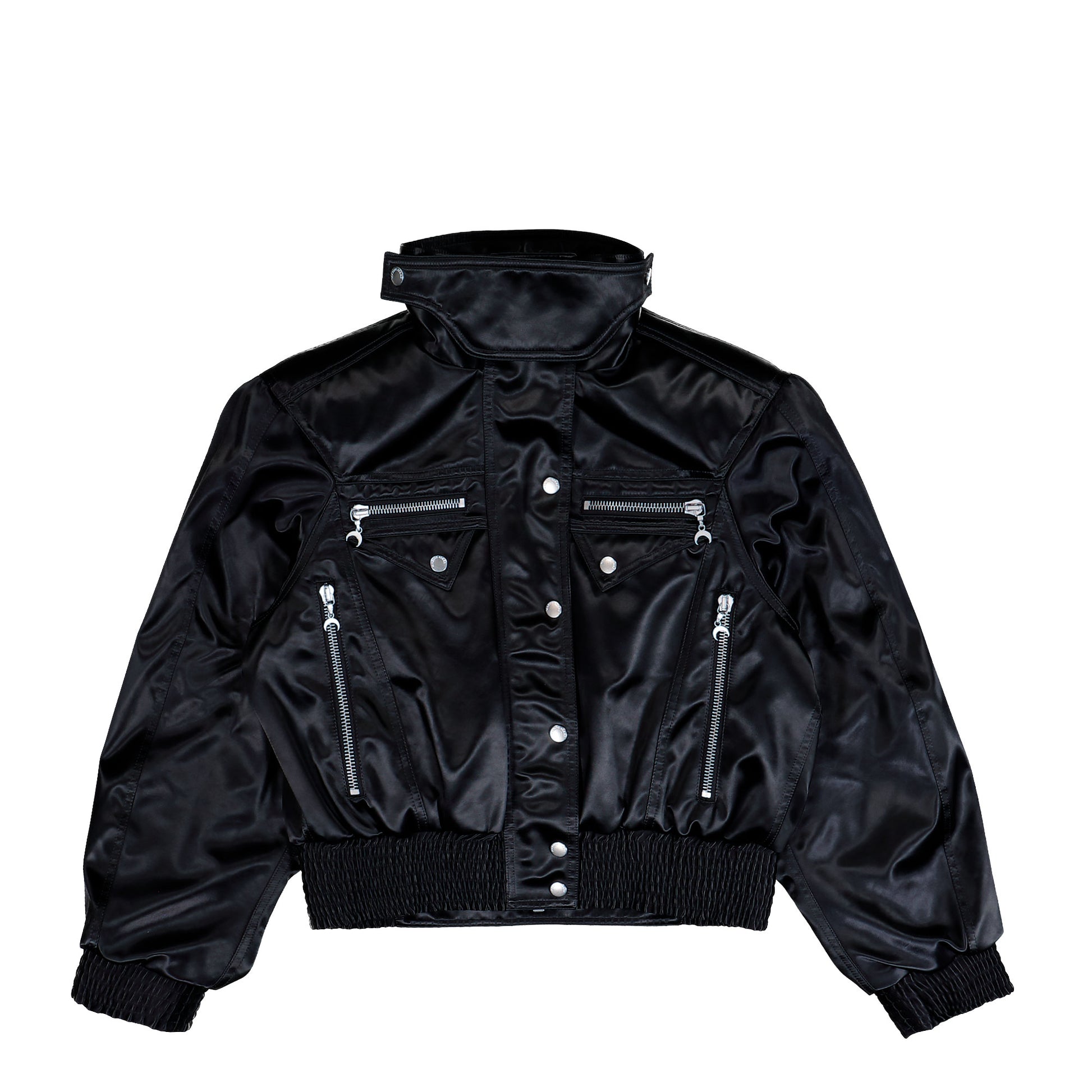 Marine Serre Satin Nylon Bomber Jacket Black Jackets UJA068ACWOV0068-BK99 Detail View 1 | GATE