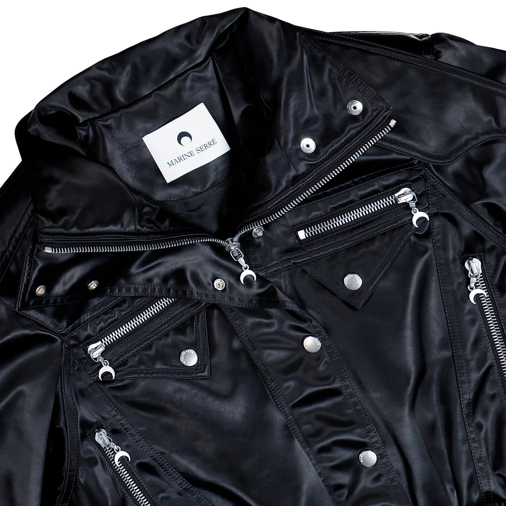 Marine Serre Satin Nylon Bomber Jacket Black Jackets UJA068ACWOV0068-BK99 Detail View 3 | GATE