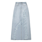 Destroyed Denim Maxi Skirt