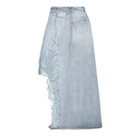 Destroyed Denim Maxi Skirt