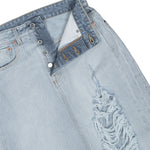 Destroyed Denim Maxi Skirt