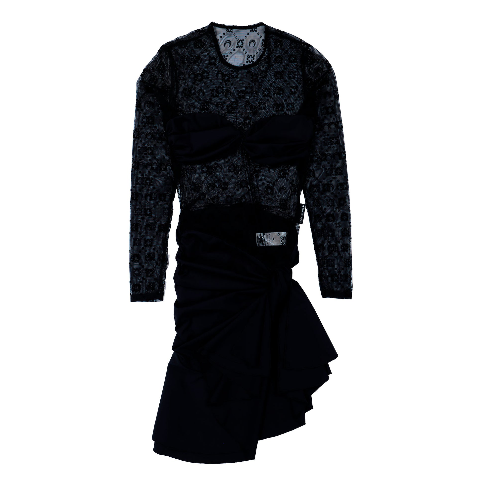 Moonogram Mesh Flock Ruffles Mini Dress