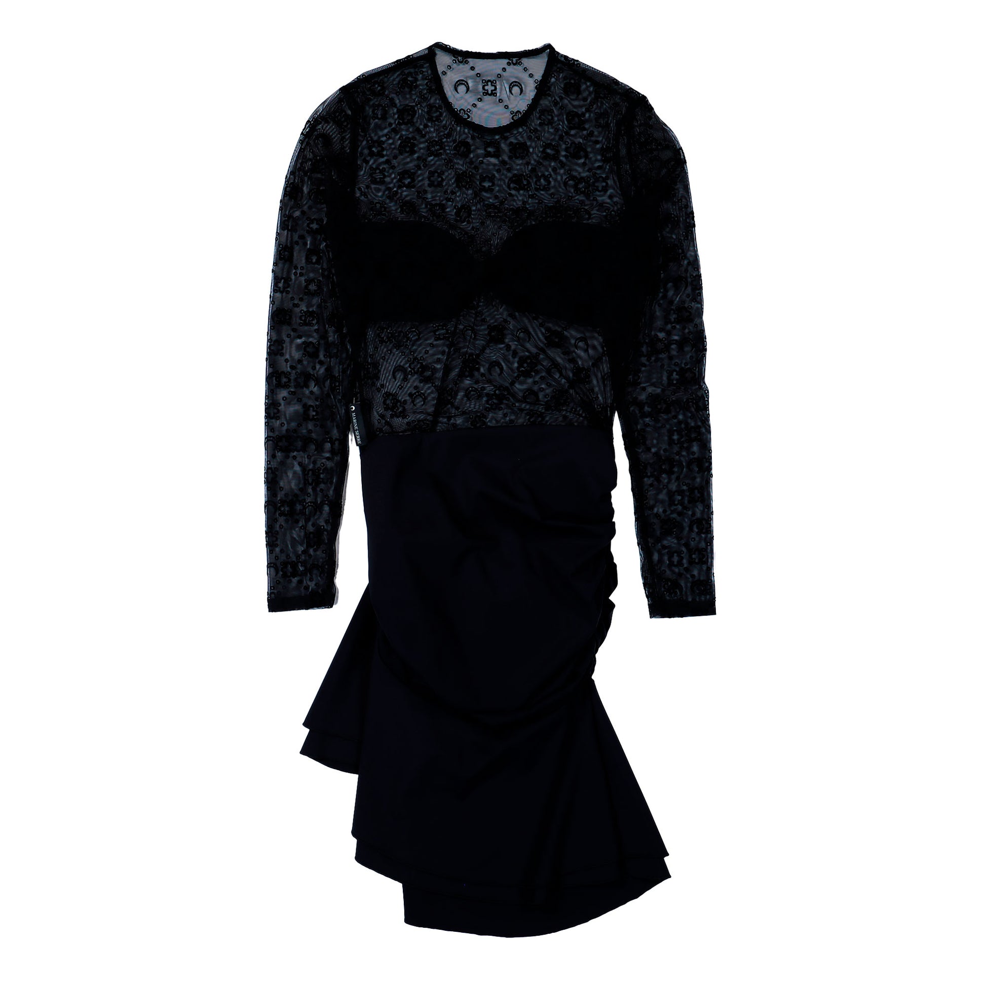 Marine Serre Moonogram Mesh Flock Ruffles Mini Dress Black Dresses WDR470ACJER0005-BK99 Detail View 2 | GATE