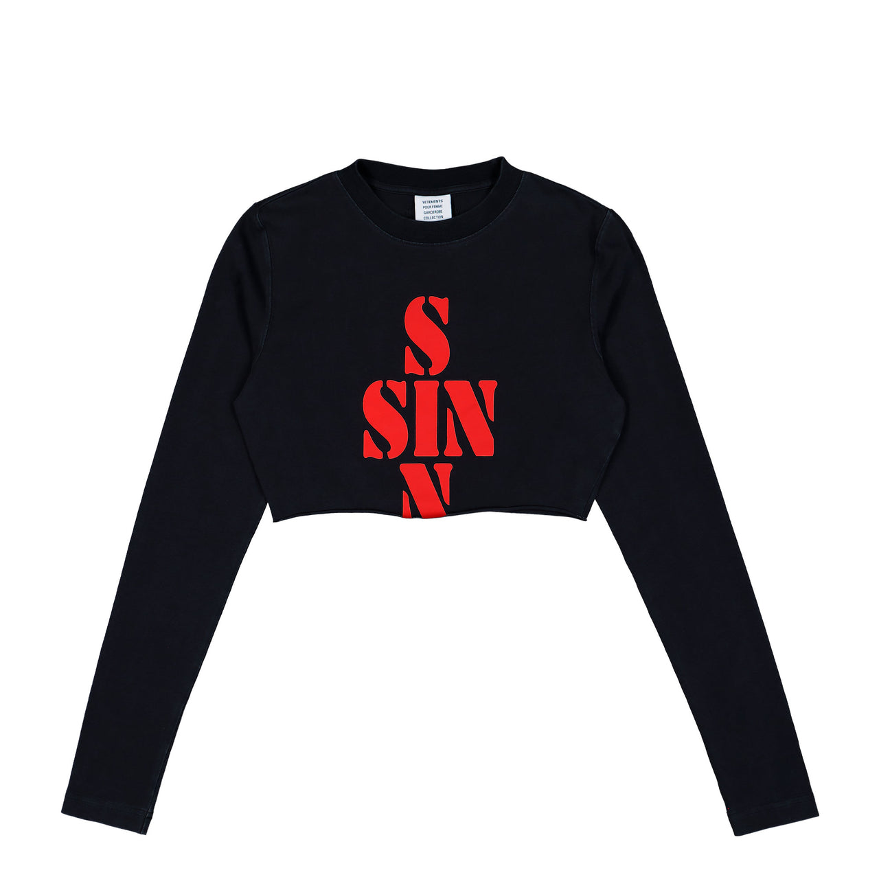 VETEMENTS Sin Cropped Longsleeve Black Longsleeves WE76LS541B Detail View 1 | GATE
