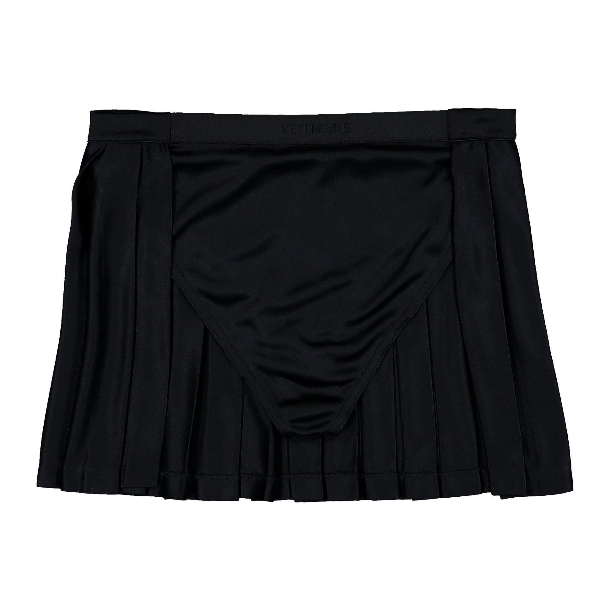 VETEMENTS Open Back Pleated Logo Skirt Black Skirts WE76SK482B Detail View 2 | GATE
