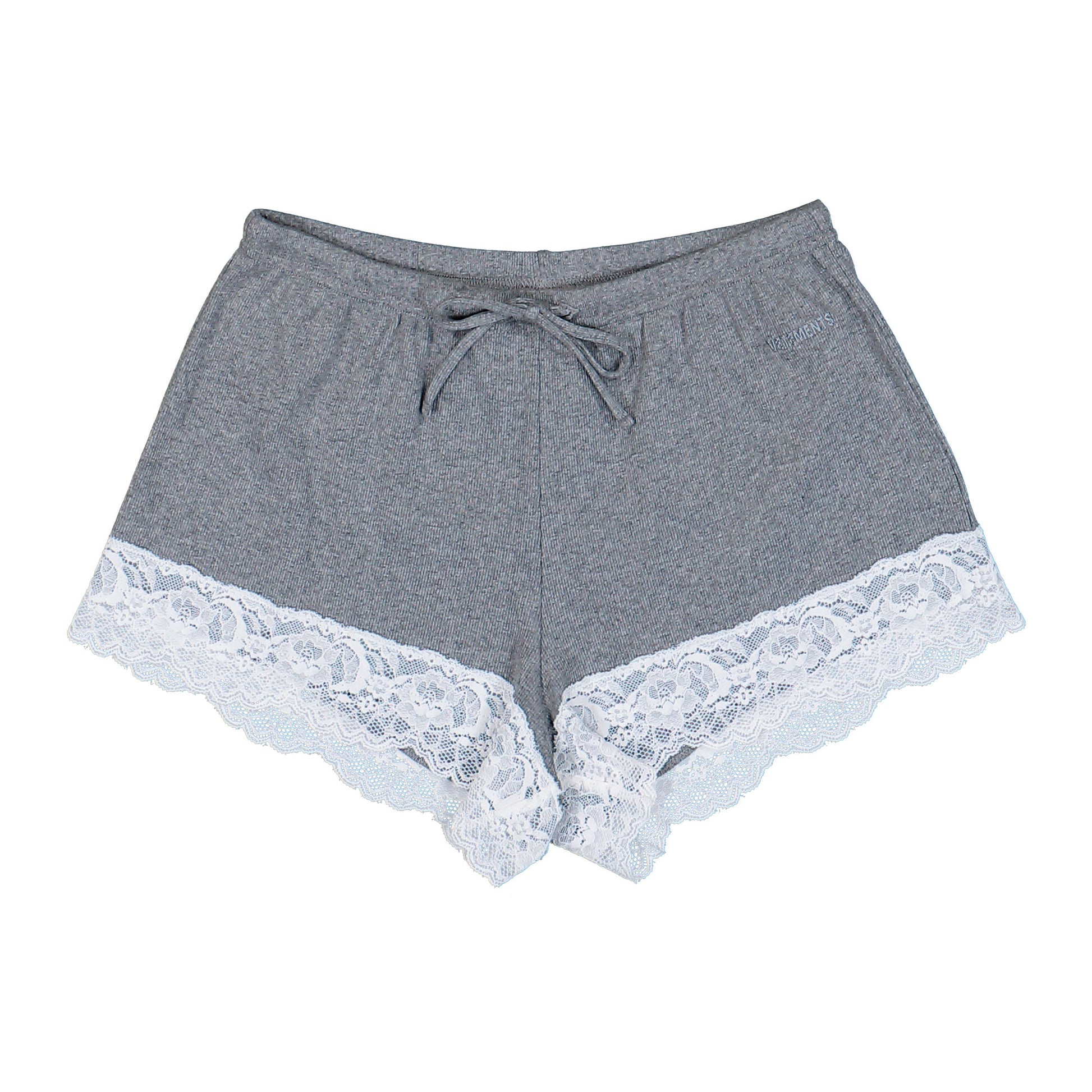 VETEMENTS Lace Mini Shorts Grey Melange Shorts WE76SS426G Detail View 1 | GATE