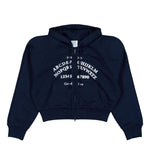 VETEMENTS Alphabet Round Shoulder Zip-Up Hoodie Navy Hoodies WE76ZU496N Detail View 1 | GATE
