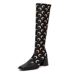 Regenerated All Over Moon Jersey Knee-High Boots