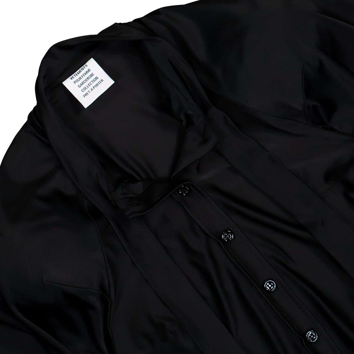 VETEMENTS Round Shoulder Blouse Black Tops WH27BL134B Detail View 3 | GATE