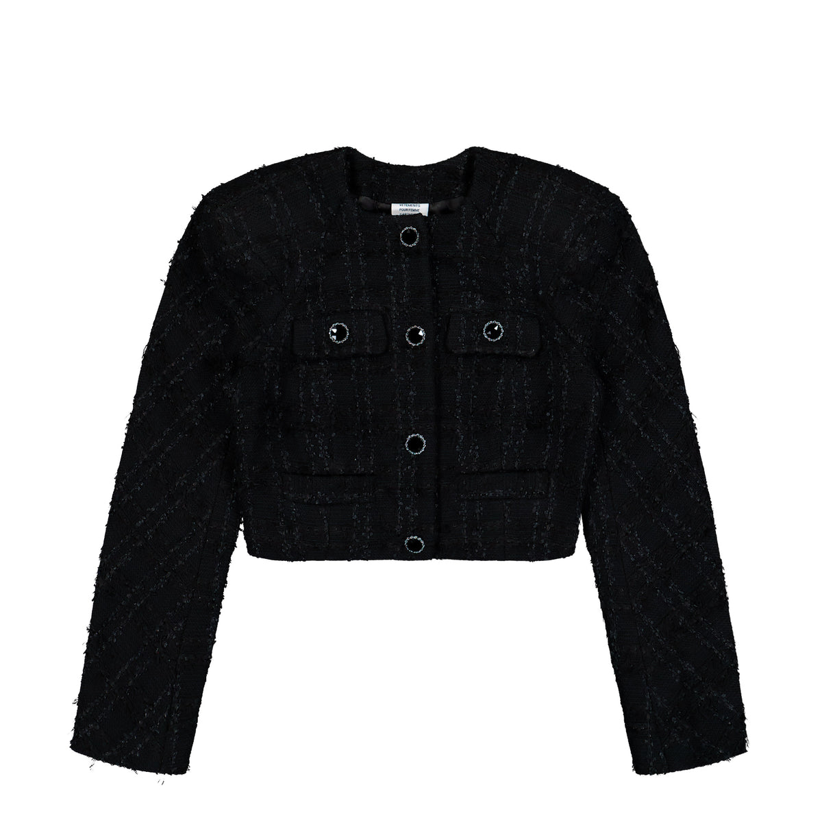 VETEMENTS Round Shoulder Tweed Jacket Black Jackets WH27JA028B2 Detail View 1 | GATE