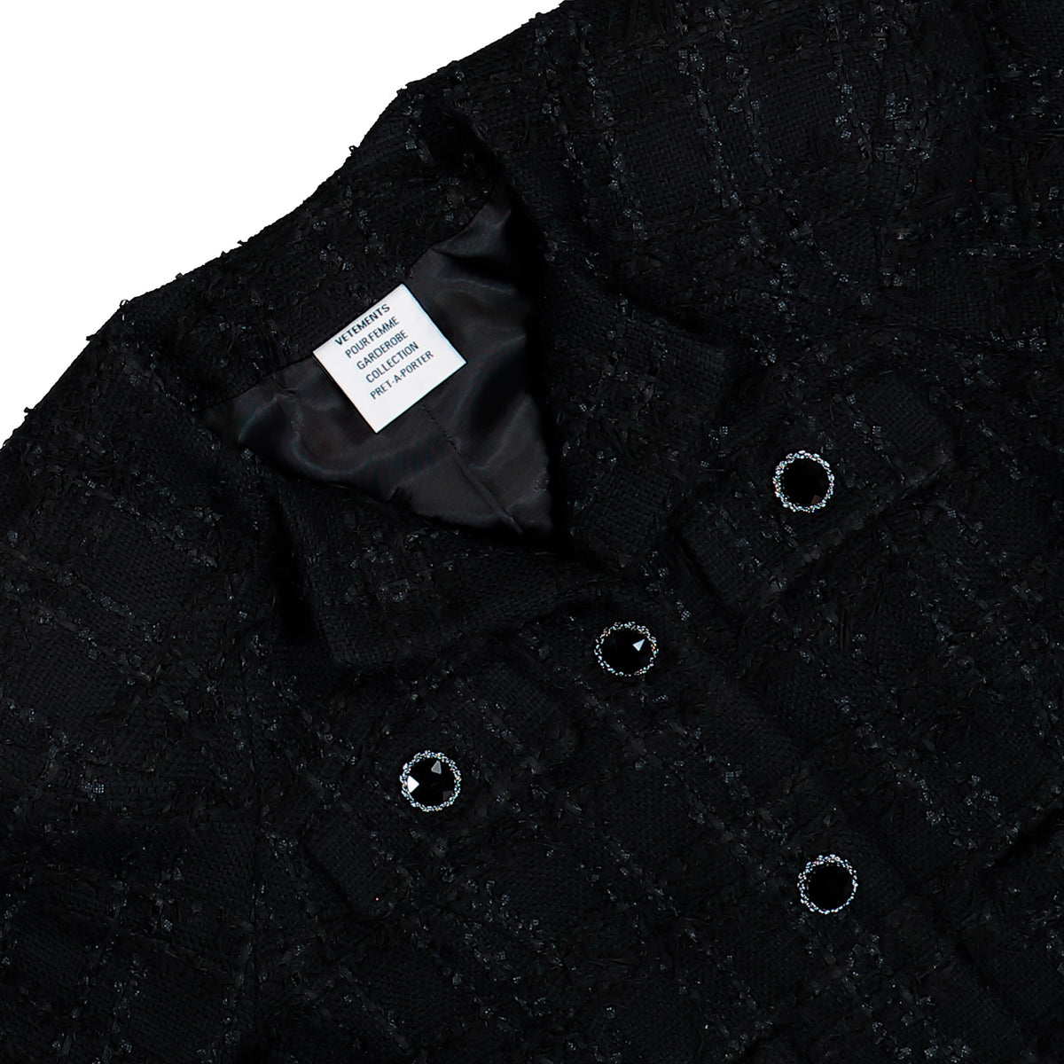 VETEMENTS Round Shoulder Tweed Jacket Black Jackets WH27JA028B2 Detail View 3 | GATE