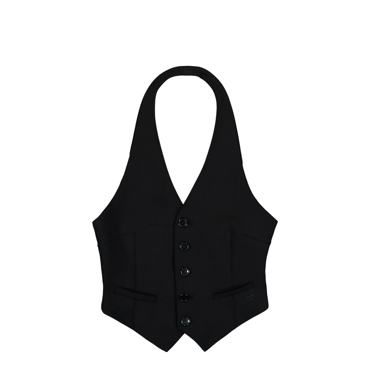 VETEMENTS Open Back Halter Tailored Vest Black Vests WH27JA037B Detail View 1 | GATE