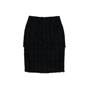VETEMENTS Tweed Decollage Front / Back Skirt Black Checked Skirts WH27SK029BC Detail View 1 | GATE