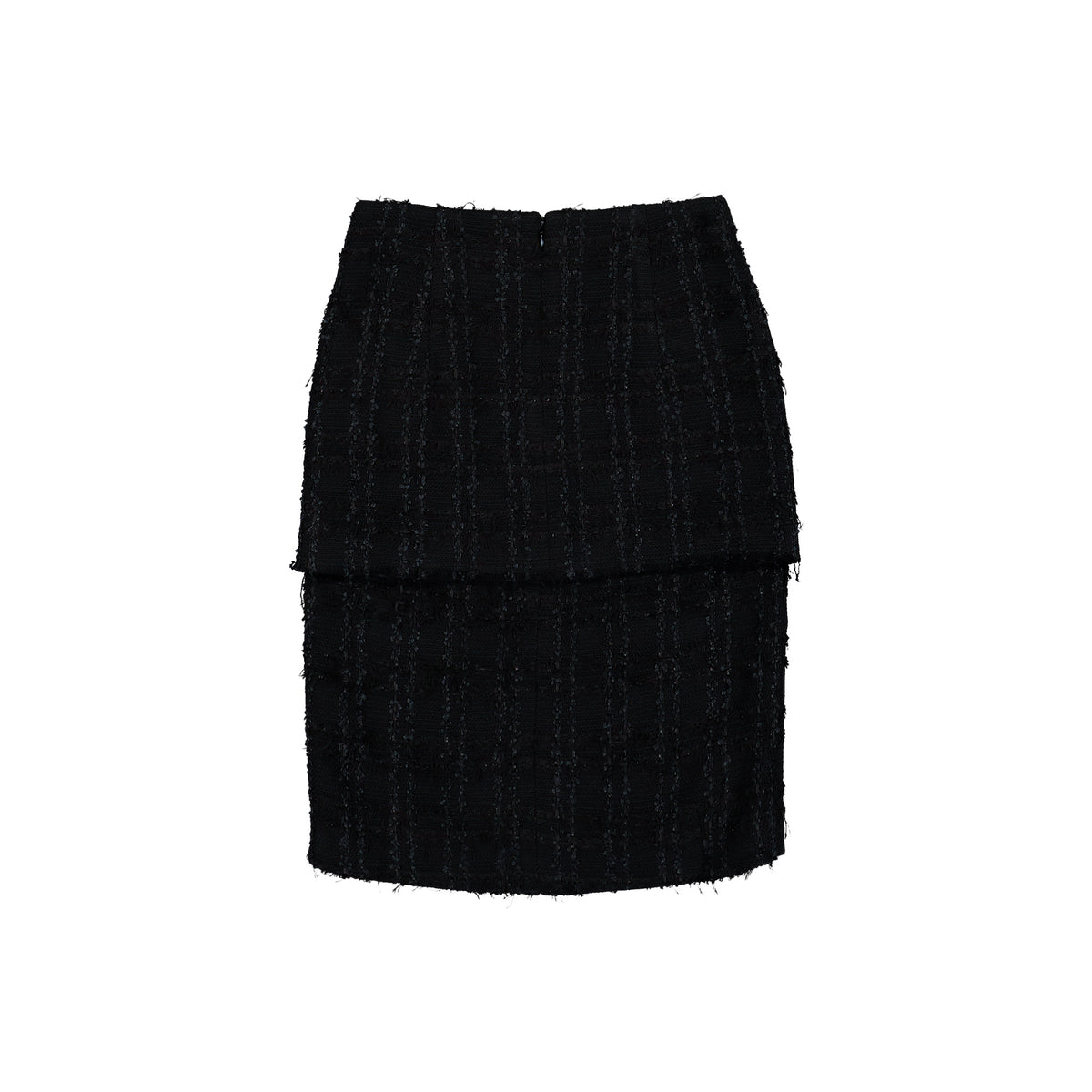 VETEMENTS Tweed Decollage Front / Back Skirt Black Checked Skirts WH27SK029BC Detail View 2 | GATE