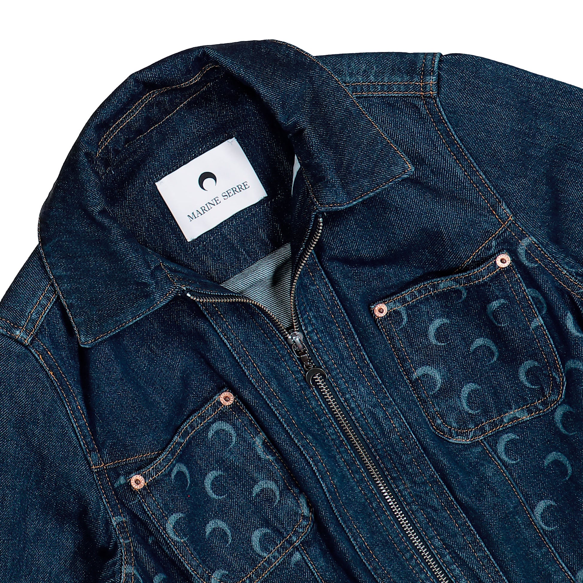 Marine Serre Midnight Blue Denim Trucker Jacket Midnight Blue Jackets WJA076ARDEN0002-BL80 Detail View 3 | GATE
