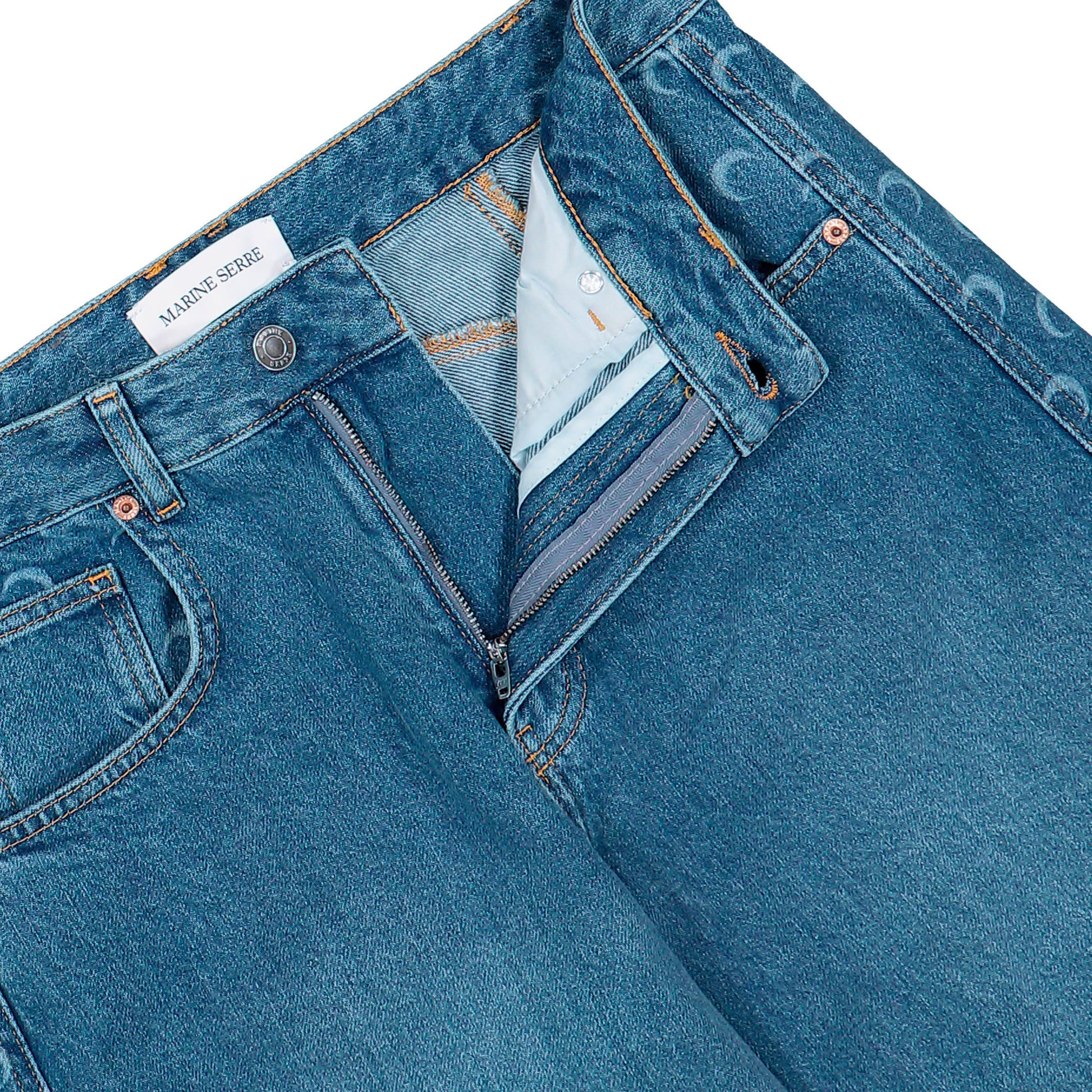Marine Serre Light Blue Denim Barrel Jeans Light Blue Denim WPA174ACDEN0002-BL05 Detail View 4 | GATE