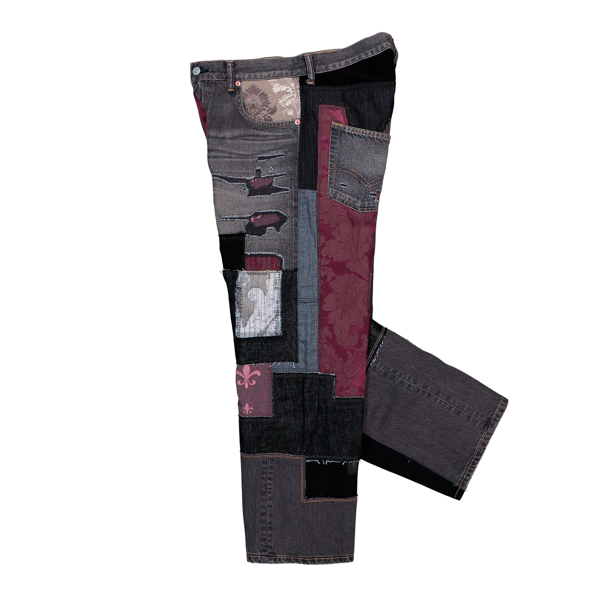 Junya Watanabe MAN Patchwork Jeans Black x Mix Denim Pant WQ-P219-051 Detail View 3 | GATE
