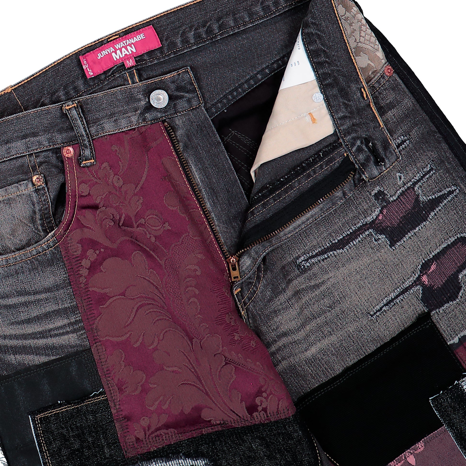 Junya Watanabe MAN Patchwork Jeans Black x Mix Denim Pant WQ-P219-051 Detail View 4 | GATE
