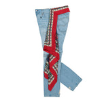 Junya Watanabe MAN Bandana Jeans Indigo x Black / Red Denim Pant WQ-P208-051 Detail View 3 | GATE
