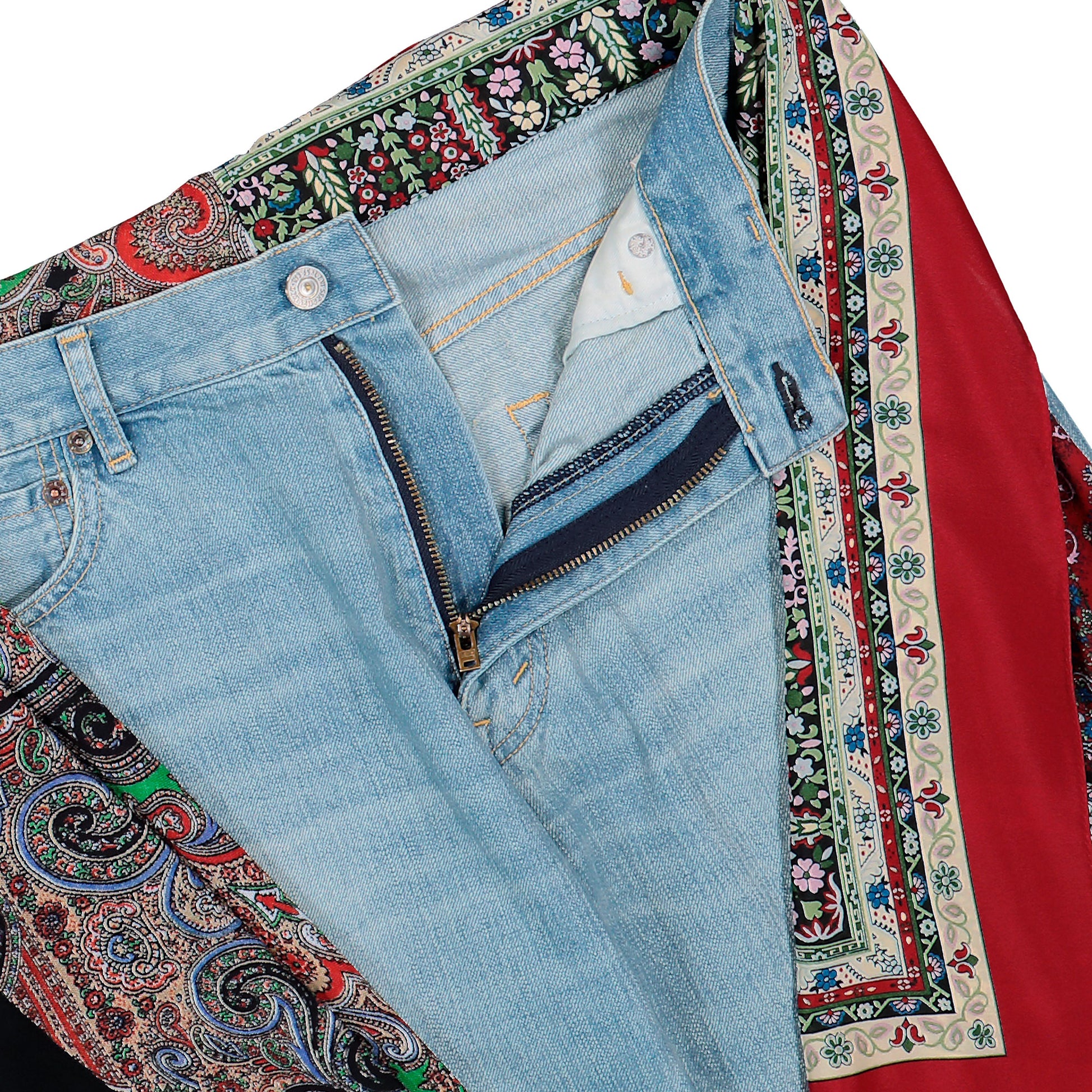 Junya Watanabe MAN Bandana Jeans Indigo x Black / Red Denim Pant WQ-P208-051 Detail View 5 | GATE

