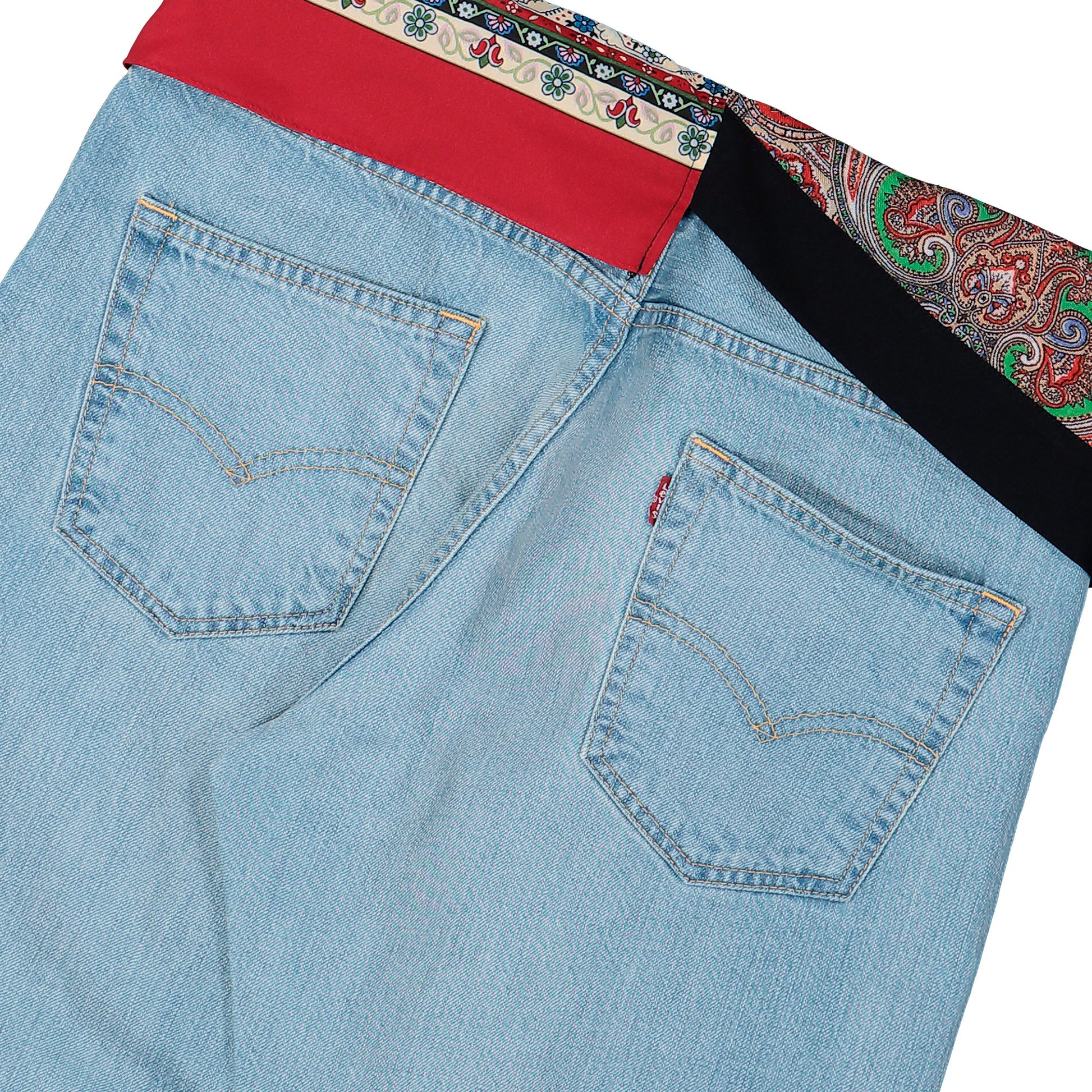 Junya Watanabe MAN Bandana Jeans Indigo x Black / Red Denim Pant WQ-P208-051 Detail View 6 | GATE
