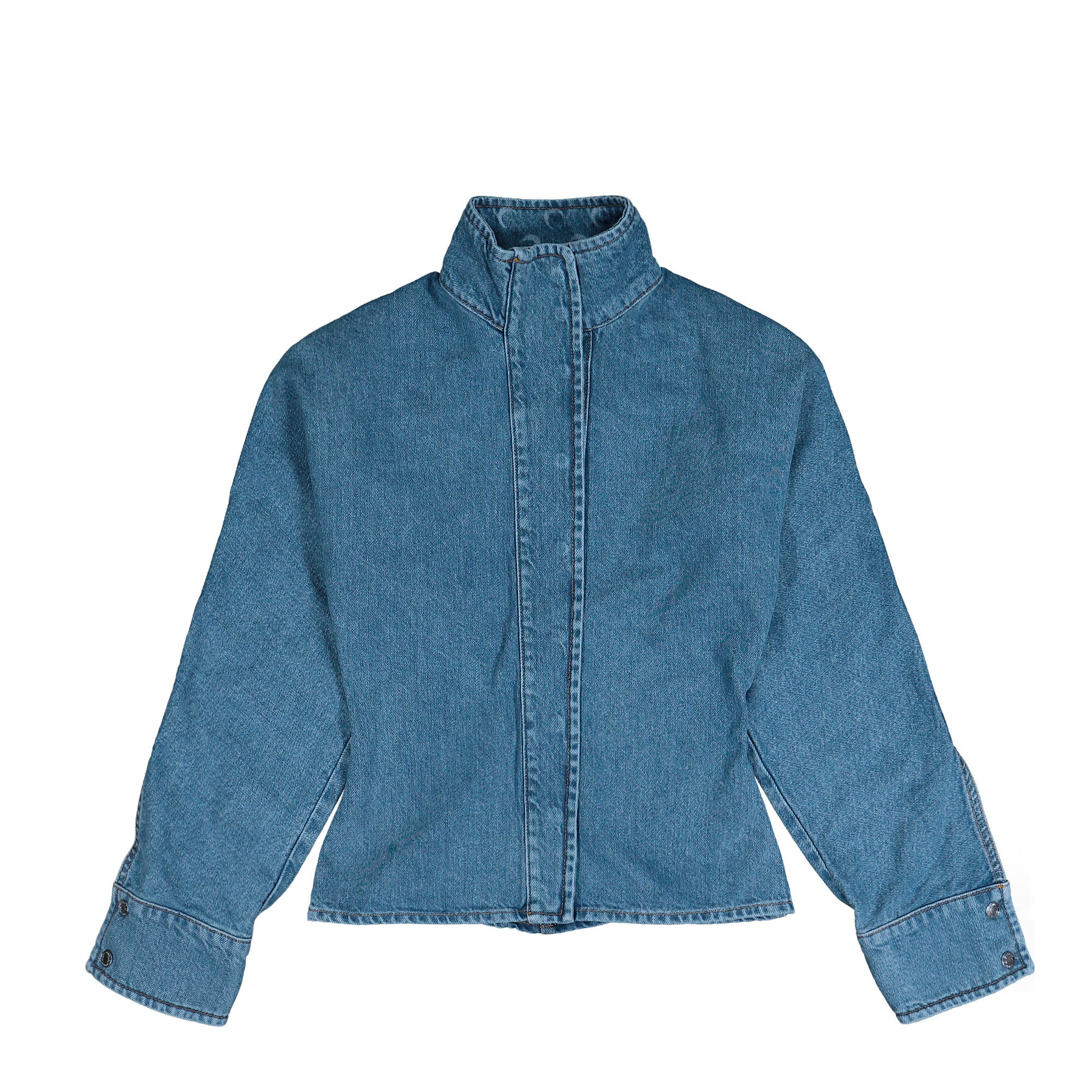 Marine Serre Regenerated Denim Shirt Jacket Light Blue Jackets WSI033ACDEN0002-BL05 Detail View 1 | GATE