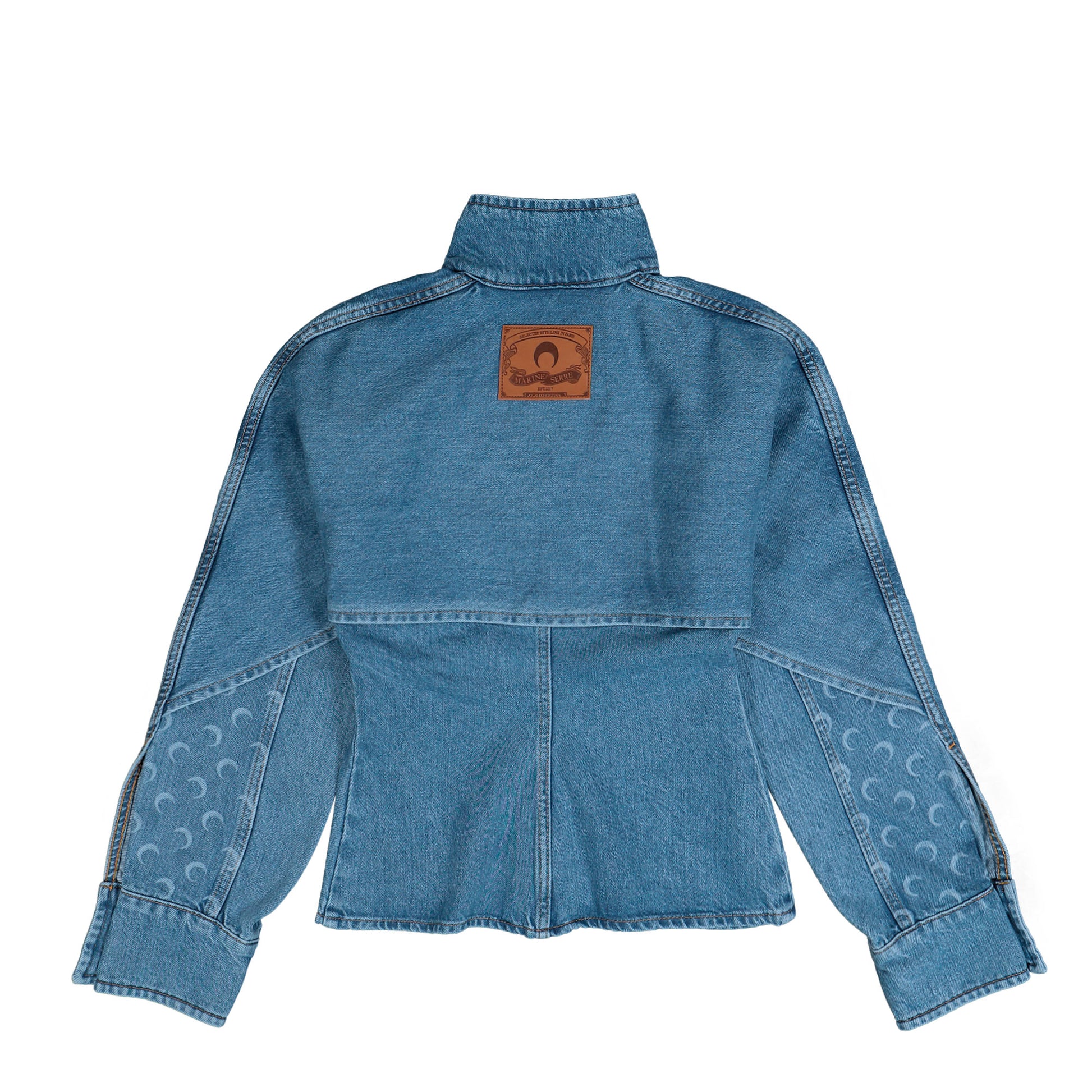 Marine Serre Regenerated Denim Shirt Jacket Light Blue Jackets WSI033ACDEN0002-BL05 Detail View 2 | GATE