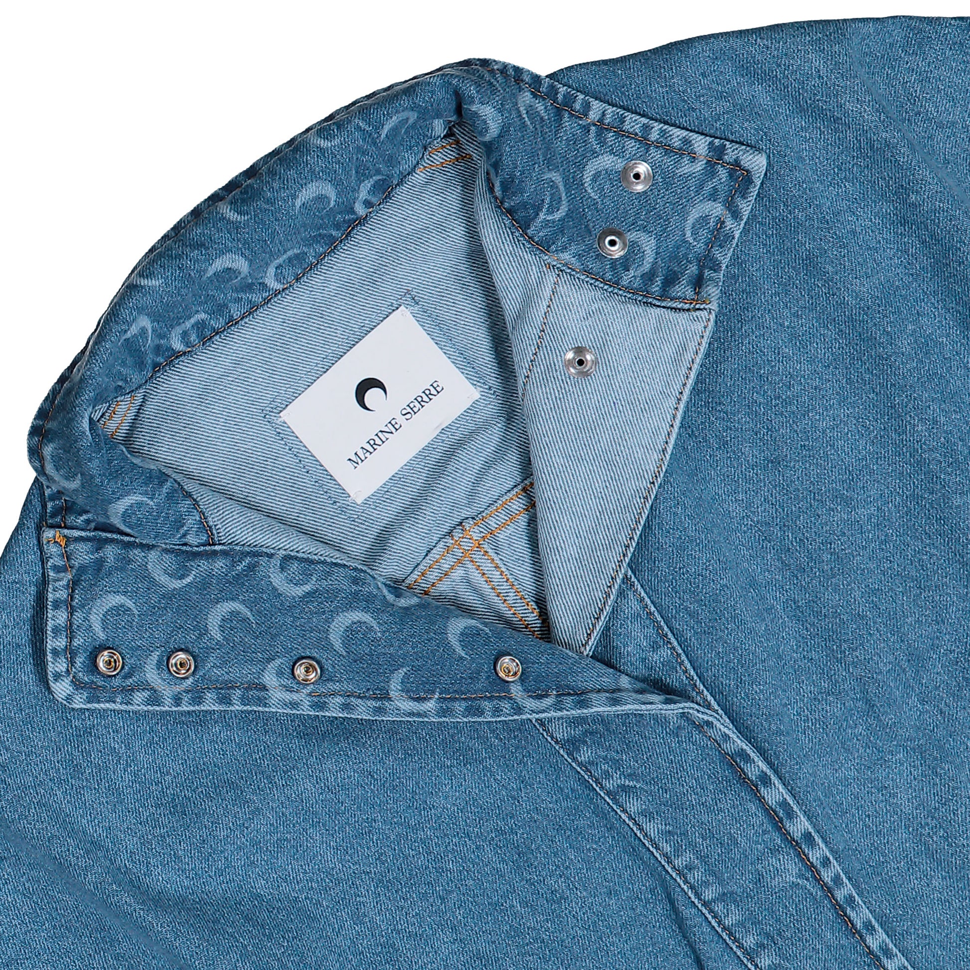 Marine Serre Regenerated Denim Shirt Jacket Light Blue Jackets WSI033ACDEN0002-BL05 Detail View 3 | GATE