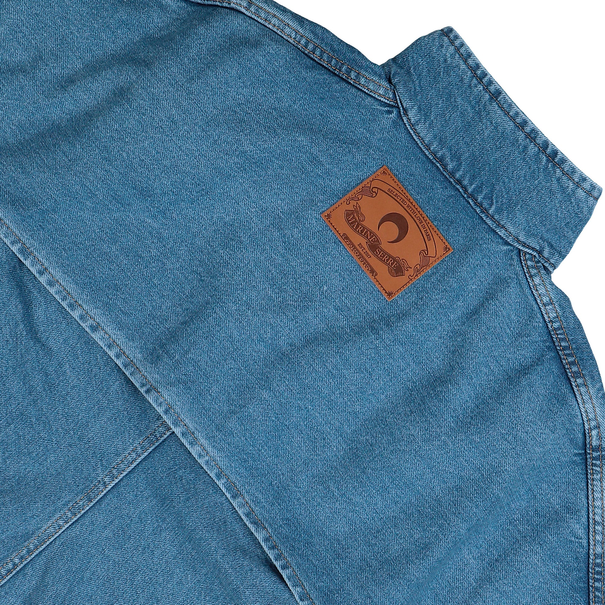 Marine Serre Regenerated Denim Shirt Jacket Light Blue Jackets WSI033ACDEN0002-BL05 Detail View 4 | GATE